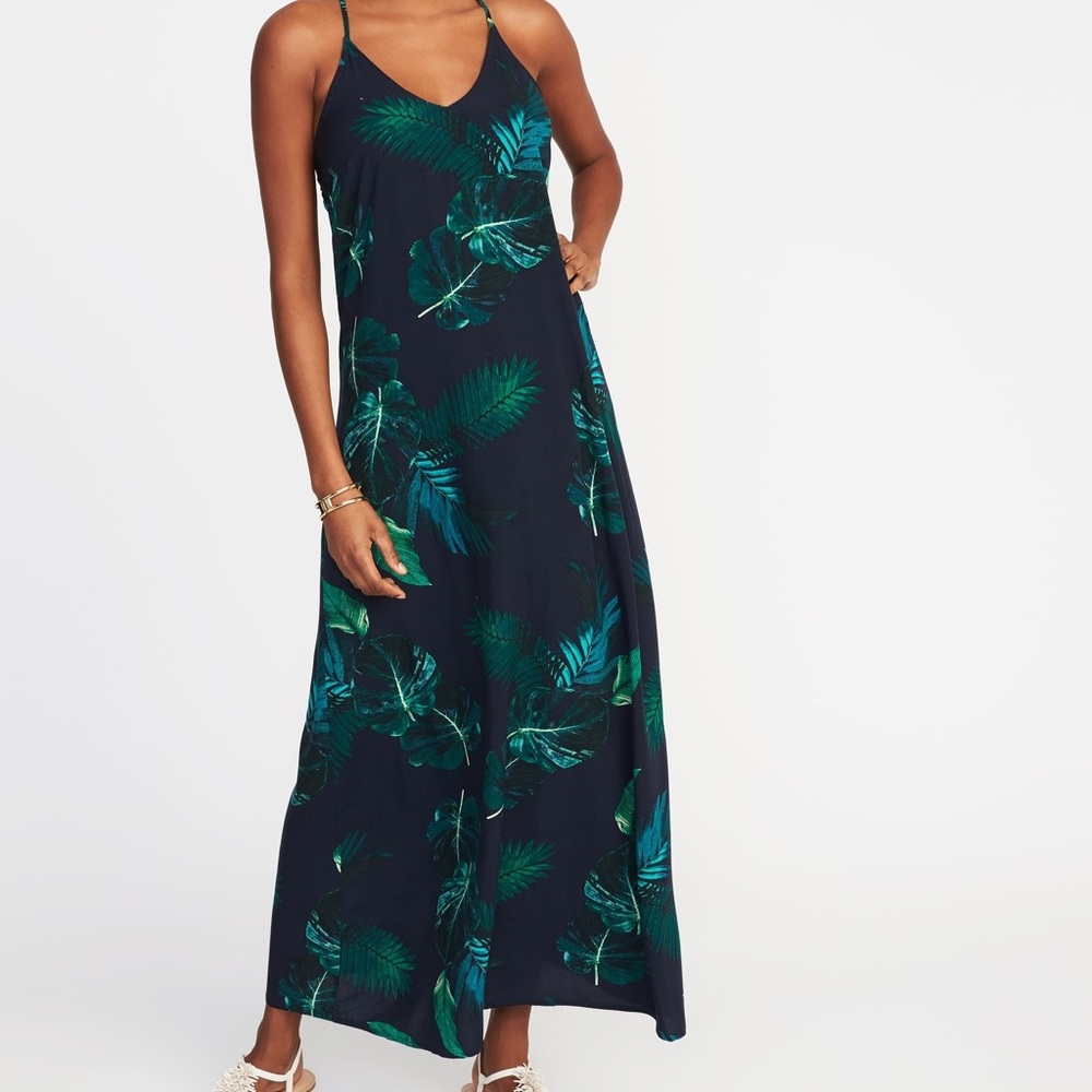 Tropical navy blue maxi dress